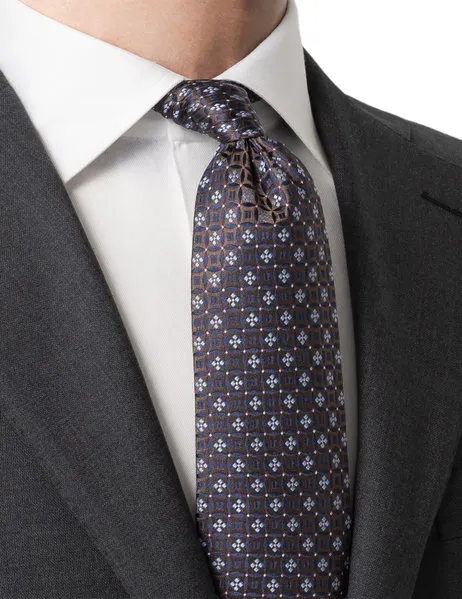 Floral Medallion Woven Silk Tie Brown