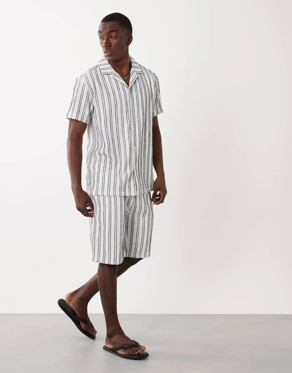 Brave Soul textured short sleeve shirt co-ord in black and white stripe