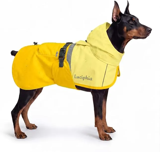 Luciphia Dog Raincoat Adjustable Hooded Reflective Rain Jacket with Pocket for Small Medium Large Extra Large Dogs Yellow XXX-Large