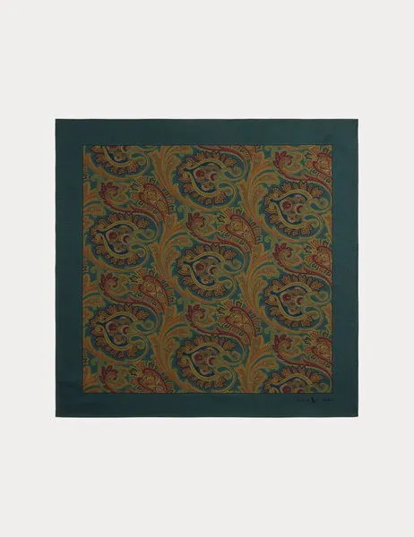 Paisley Wool-Silk Bandanna Green Multi