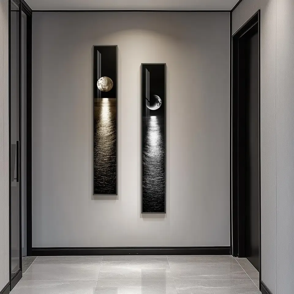 Framed Vertical Black White Gold Moon Landscape Wall Art Decor, 2 Pieces | Framed Vertical Black White Gold Moon Landscape Wall Art Decor, 2 Pieces