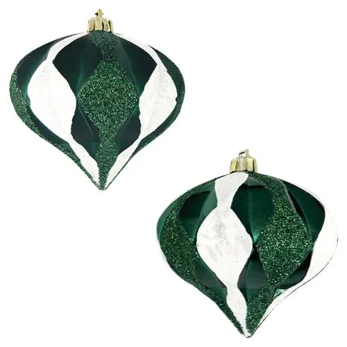 Enchanted Forest® 98mm Dark Green Concave Star Shatterproof Ornaments - 2 Pack