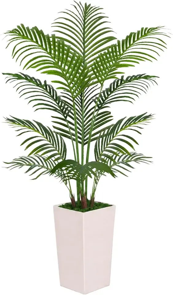 5ft Artificial Palm Tree, Tall Indoor Plant Artificial Plants in White Planter with Lifelike Leaves for Home Office Living Room Bedroom Farmhouse Modern Decor