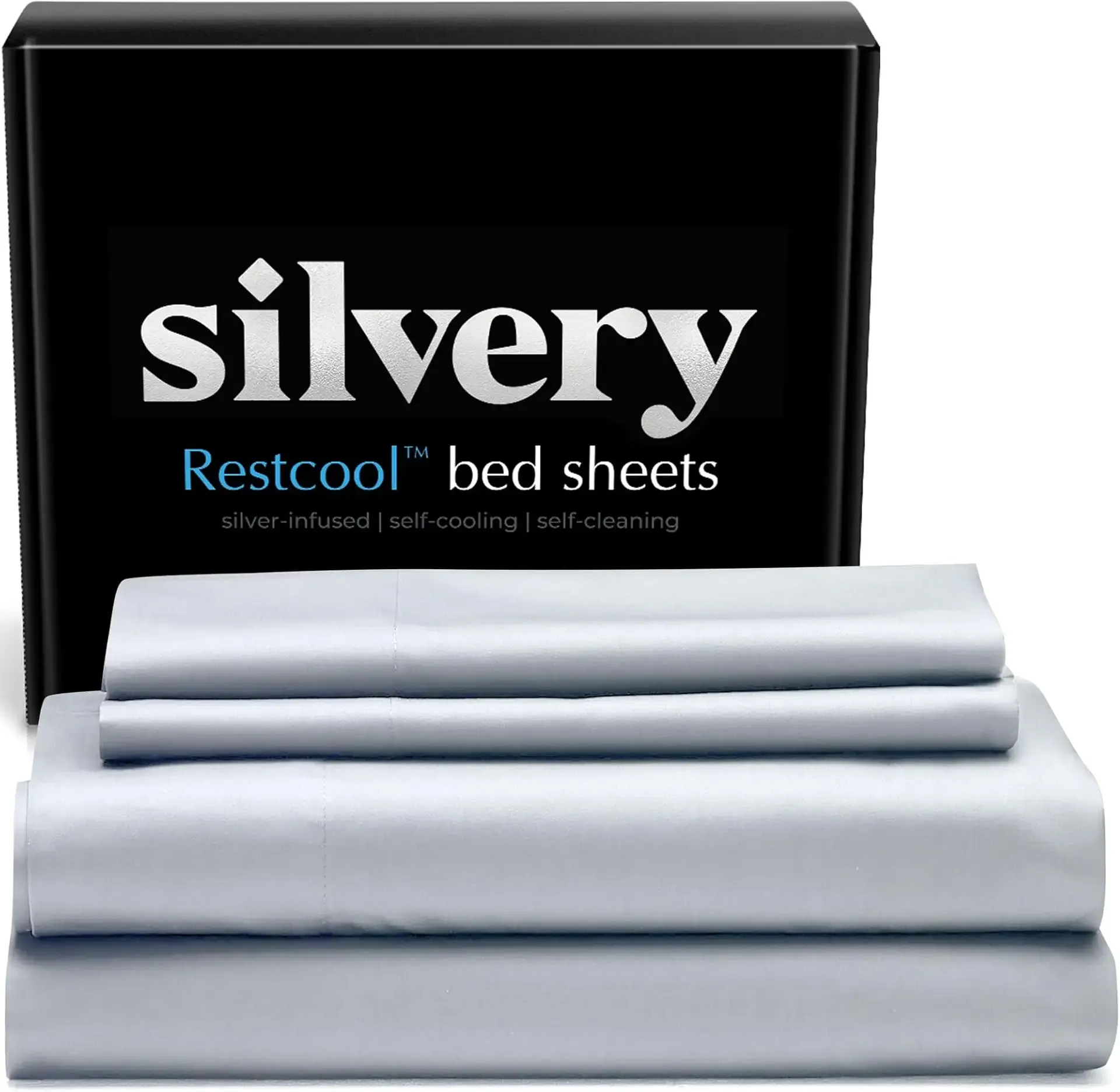 Silvery Restcool™ Silver Infused Bed Sheets Set - Award-Winning Self-Cooling Fabric for Hot Sleepers with Self-Cleaning Silvery Technology™ That Stays Fresh 3X Longer (Gray, Queen)