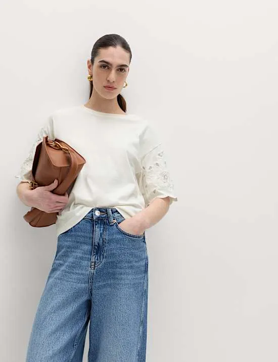 Pure Cotton Broderie Boxy T-Shirt