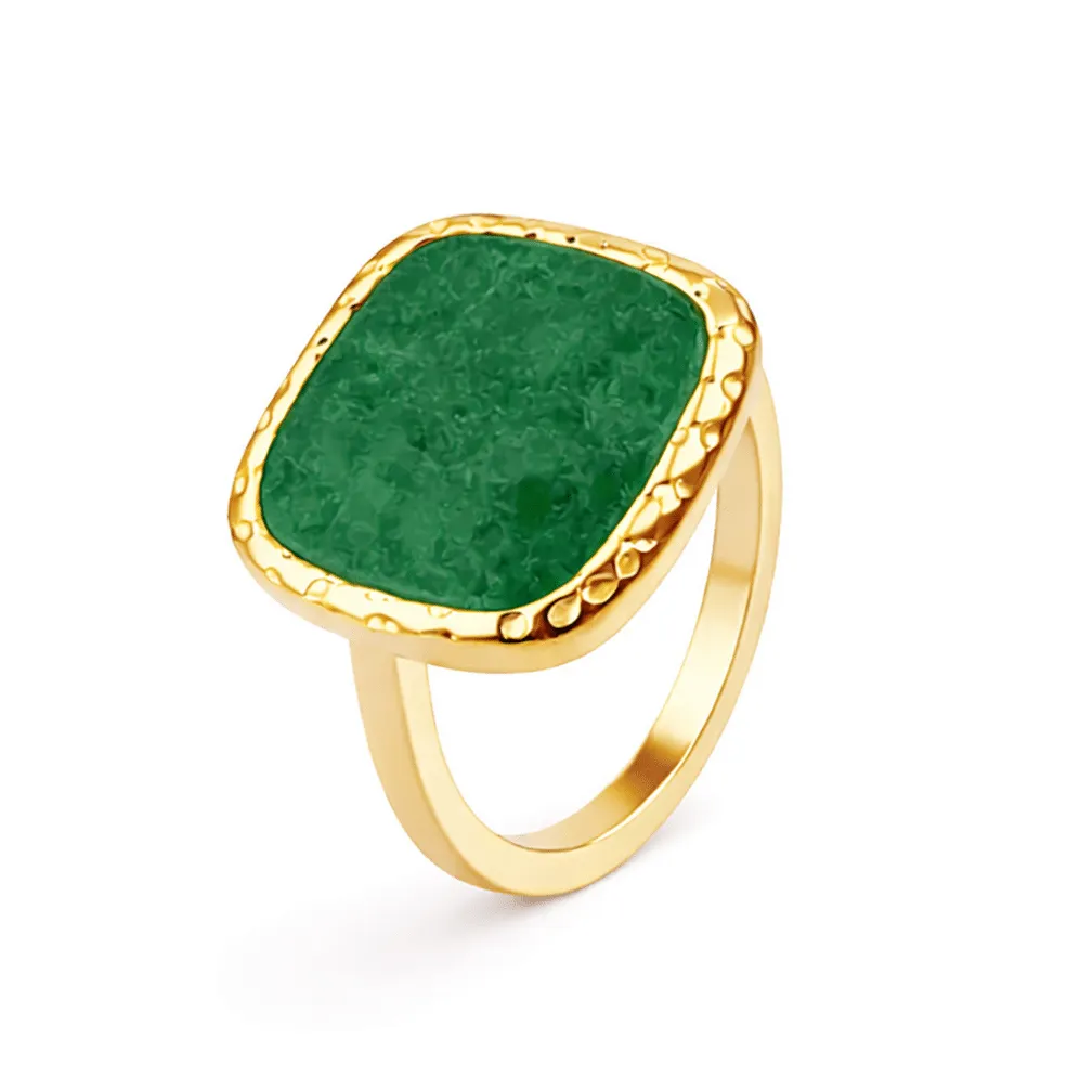 Ring in edelstaal, groene steen