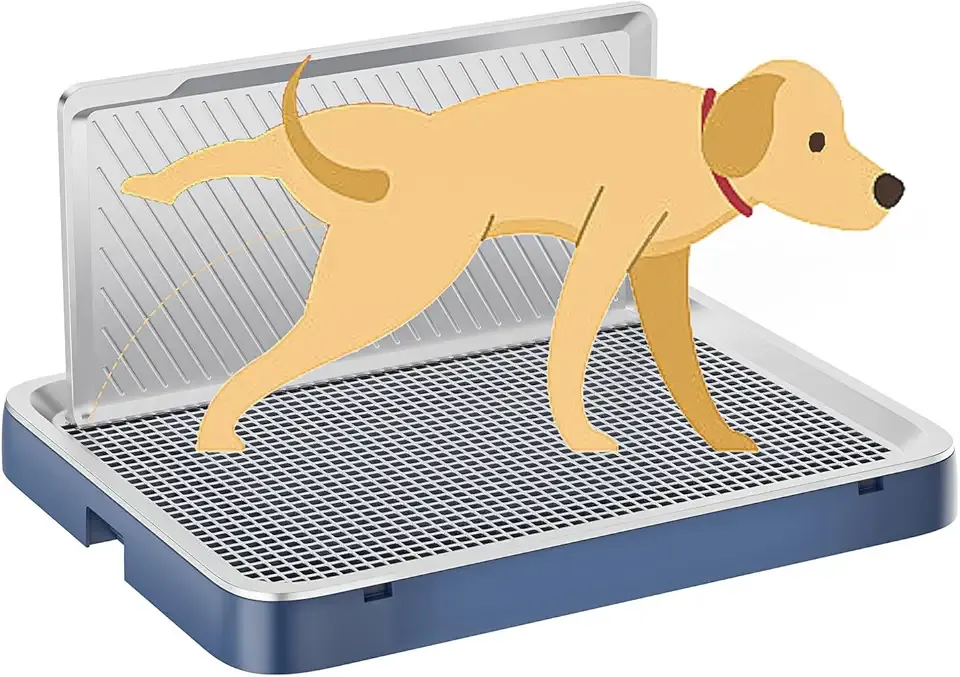 Indoor Dog Potty Tray with High Wall,25.59"X19.69" Pee Pad Holder,Dogs Litter Box,Mesh Training Toilet for Puppy and Small Size Dog,Housebreaking Supplies, Pet Products (Blue)