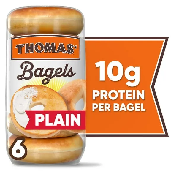 Thomas' Plain Bagels, 6 count, 10g Protein, Kosher Bagels, 20 oz Bag