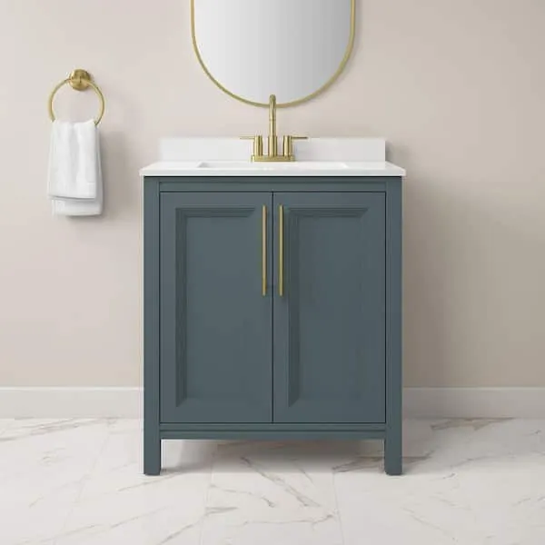 Glacier Bay Korra 30 in.​ Single Sink Freestanding Vintage Blue Bath Vanity with White Engineered Stone Top (Assembled)​