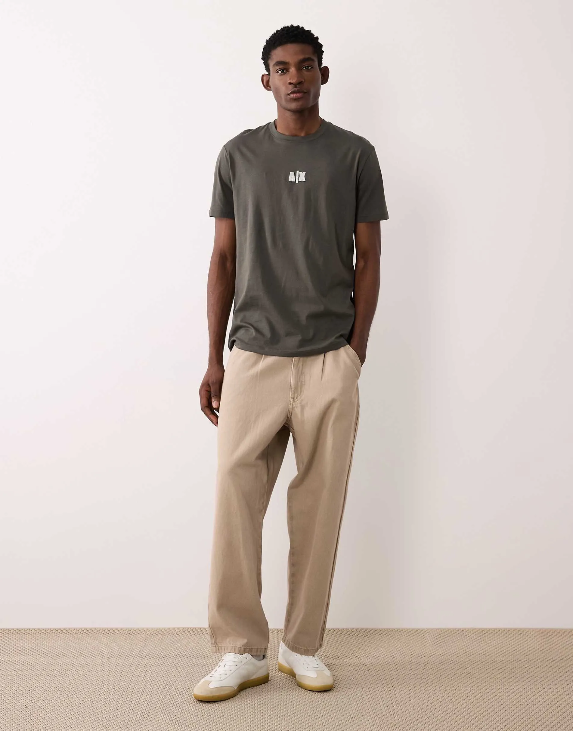 Armani Exchange chest logo t-shirt in khaki