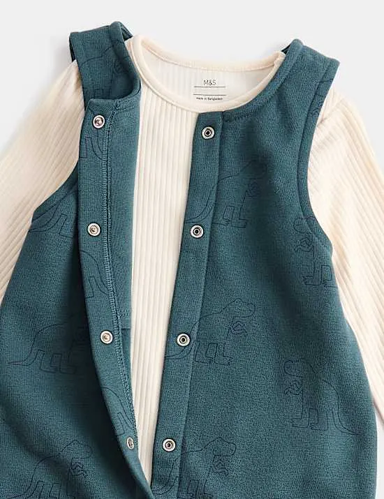 Latzhose Outfit mit hohem Baumwollanteil und Dinomotiv (0–3 Jahre)