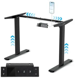 Escritorio eléctrico para trabajar sentado o de pie con motor único invertido, memoria de 3 posiciones y cargador USB-C integrado.