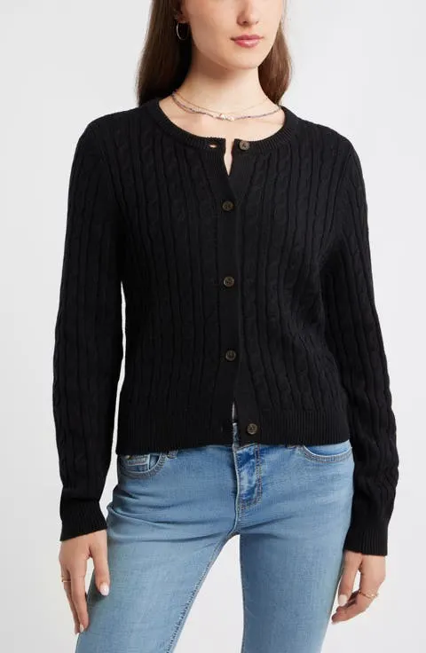 Button Front Cotton Blend Cardigan