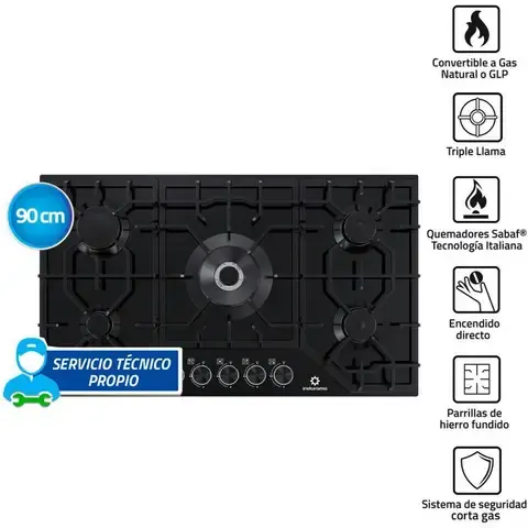 Encimera 5 quemadores a gas EGASI-905CGNE Negro