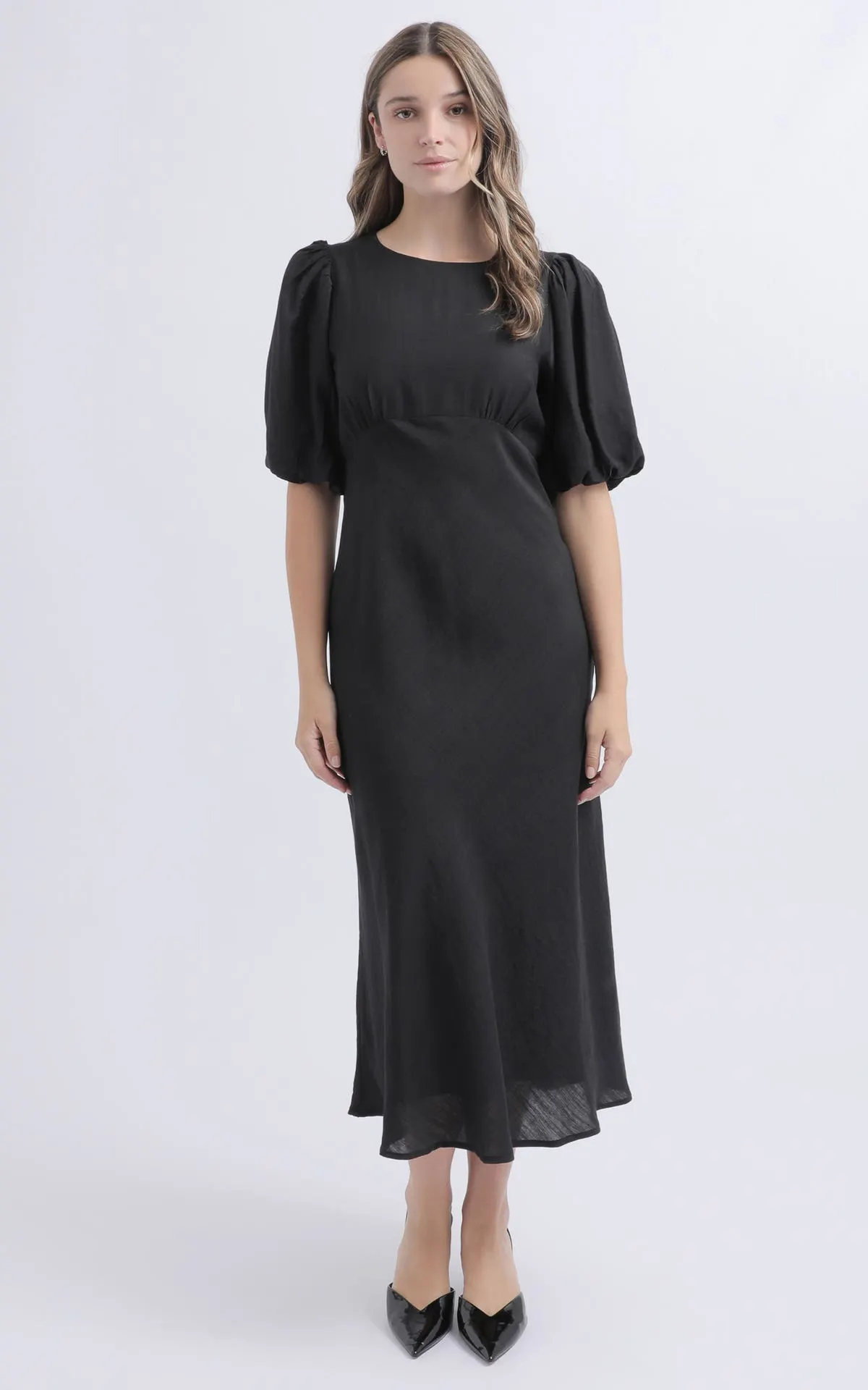 Voile Bias Puff Sleeve Dress