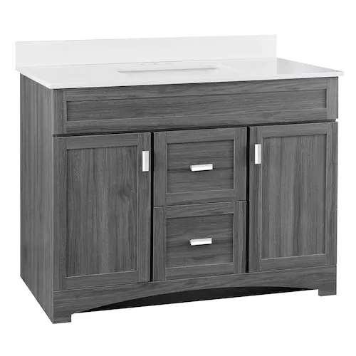 Rocara 42-inch W Grey Wood Single Sink Vanity Combo with White Engineered Stone Top