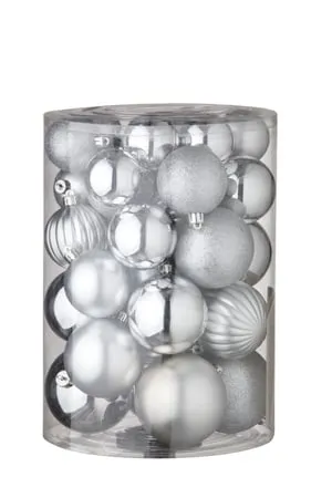 Juego de bolas para interior gris / plata 34 unidades