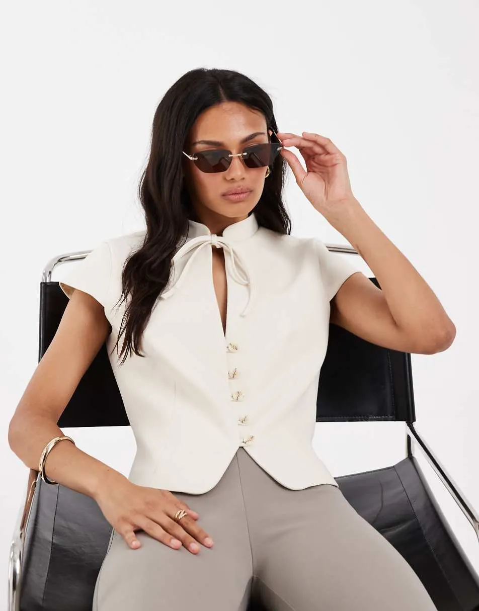 ASOS DESIGN key hole mandarin collar tailored top