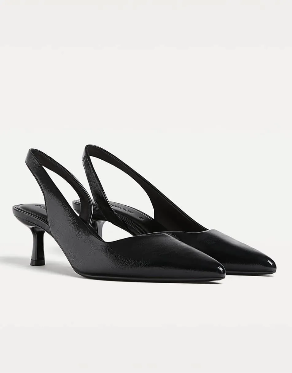 Stradivarius kitten heel slingback in black in black