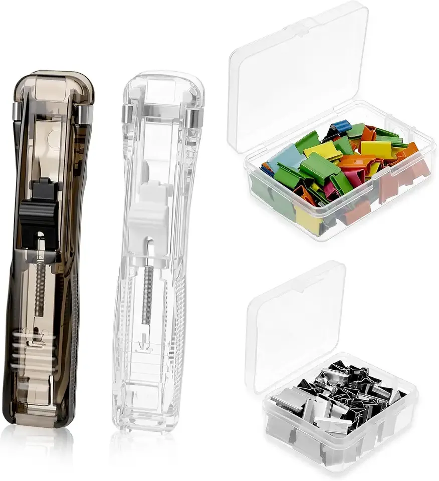 2Pcs Binder Clip Stapler, Portable Binder Clip Stapler with 100 Pcs Refills