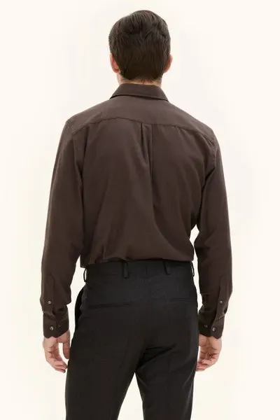 Regular Fit Cut Away Brushed Flannel Shirt Warm Brown