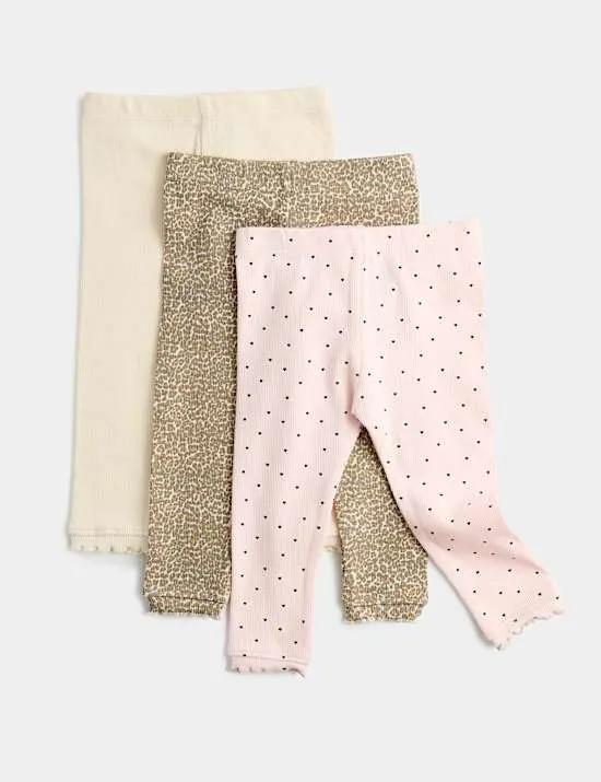 3er-Pack gerippte Leggings mit hohem Baumwollanteil (0–5 Jahre)