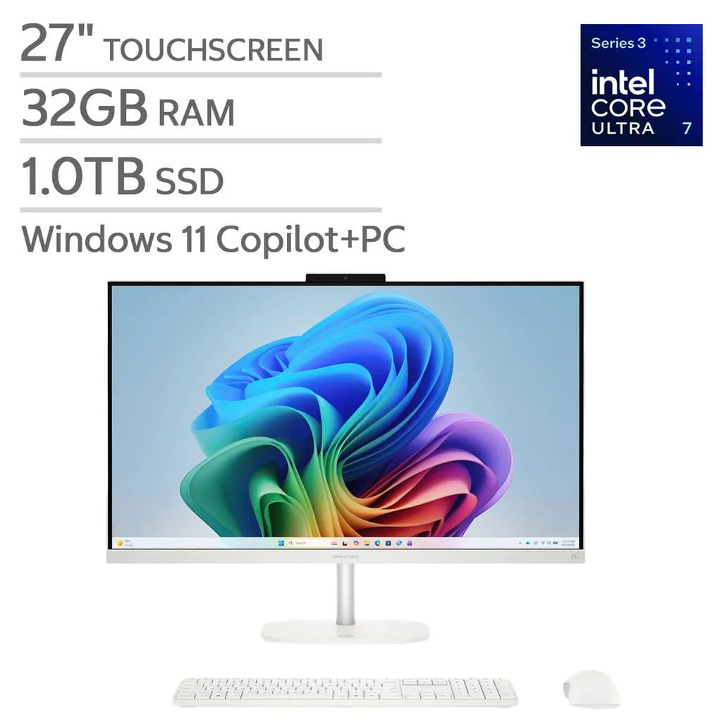 HP OmniStudio 27" Touchscreen All‑in‑One Desktop - Intel Core Ultra 7 Series 3 Processor - Copilot+ PC - FHD (1920 x 1080) - 32GB Memory - 1TB SSD - Windows 11 Home