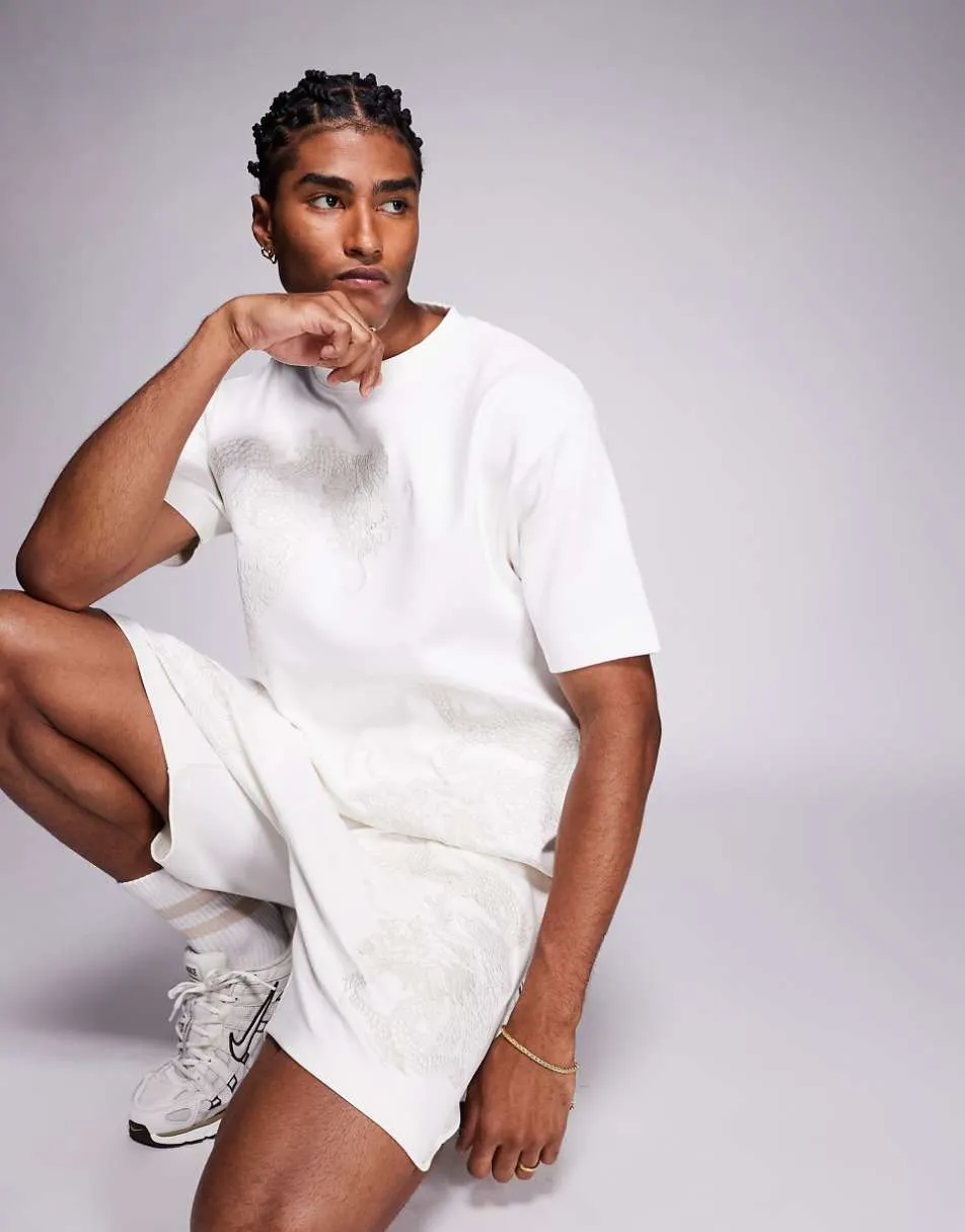 River Island embroidered dragon t-shirt in ecru (part of a set)