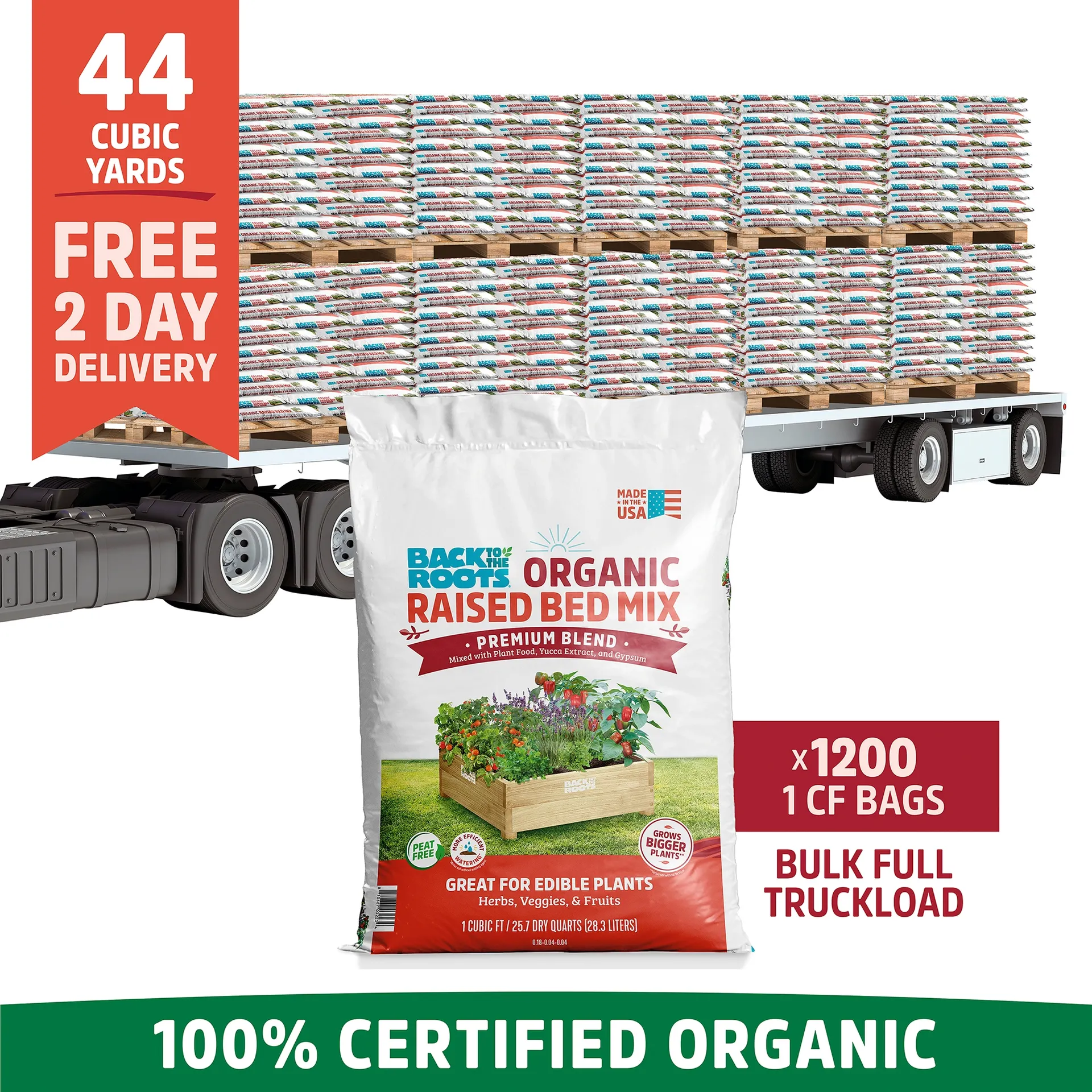 Organic Bulk Raised Bed Soil Truckload (1200 1 cu. ft. Bags) 1 cu ft Organic Raised bed soil