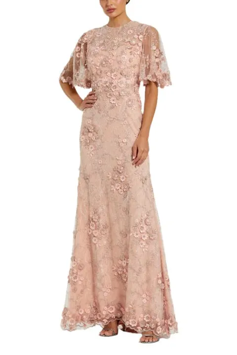 Women's Flutter Sleeve Floral Emboridered Net Gown