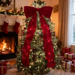 Decoración navideña, lazos grandes para árbol de Navidad, lazo de terciopelo rojo para decoración de árbol de Navidad, bodas, fiestas, 180 cm x 50 cm
