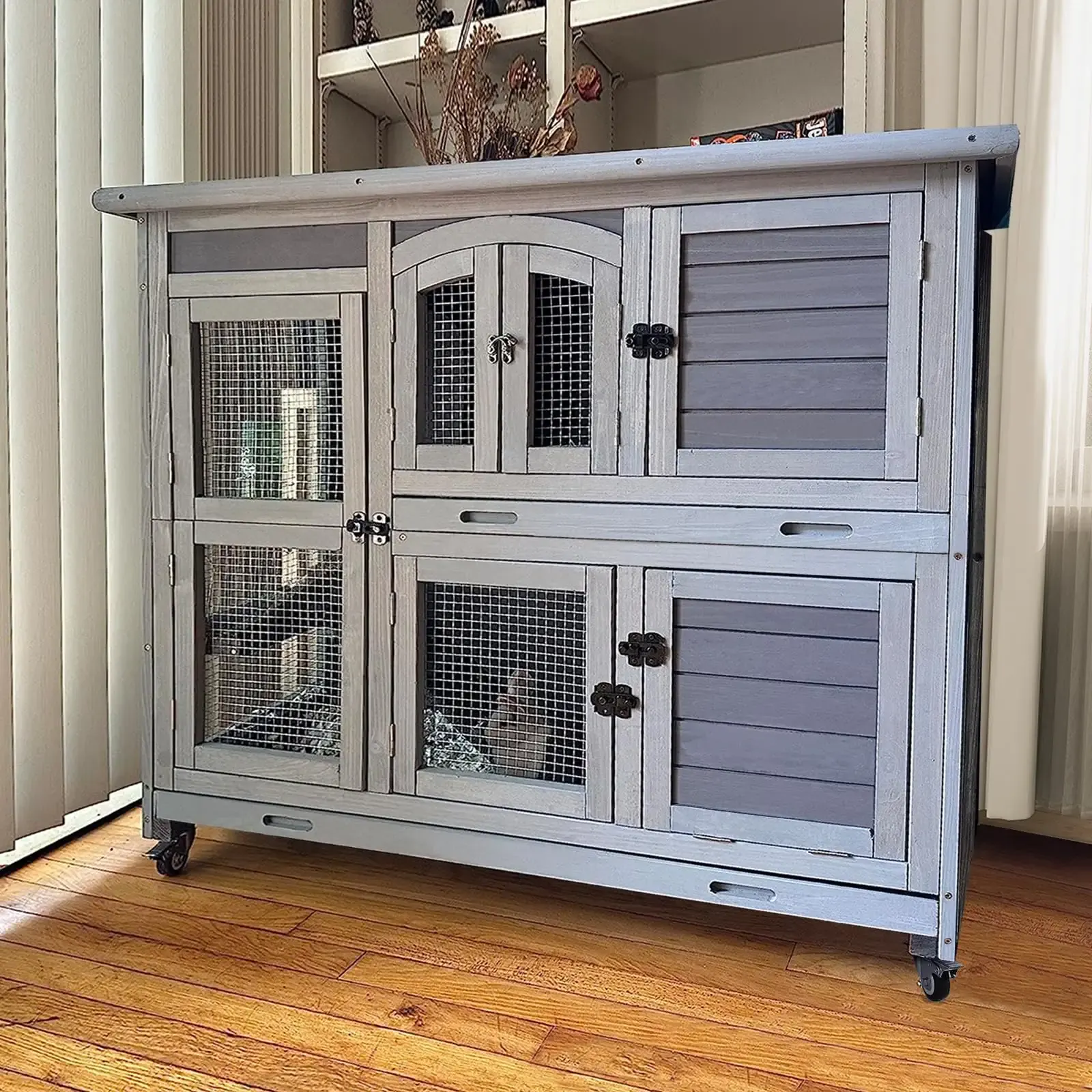 GUTINNEEN Rabbit Hutch Indoor Outdoor Bunny House Guinea Pig Cage on Wheel with Plastic Tray