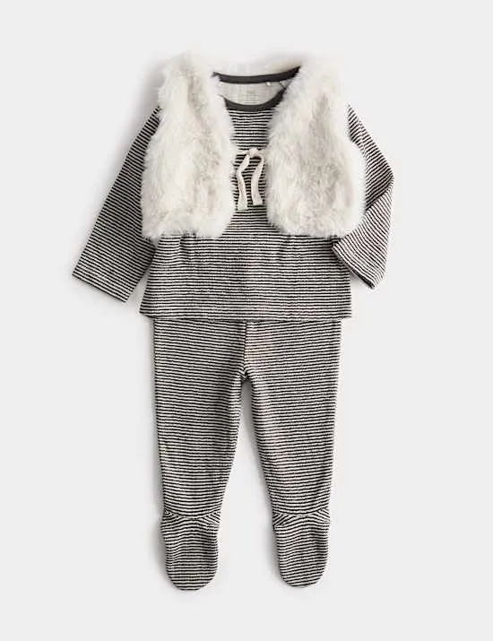 3 Piece Pure Cotton Top & Bottom Outfit (0-12 Months)