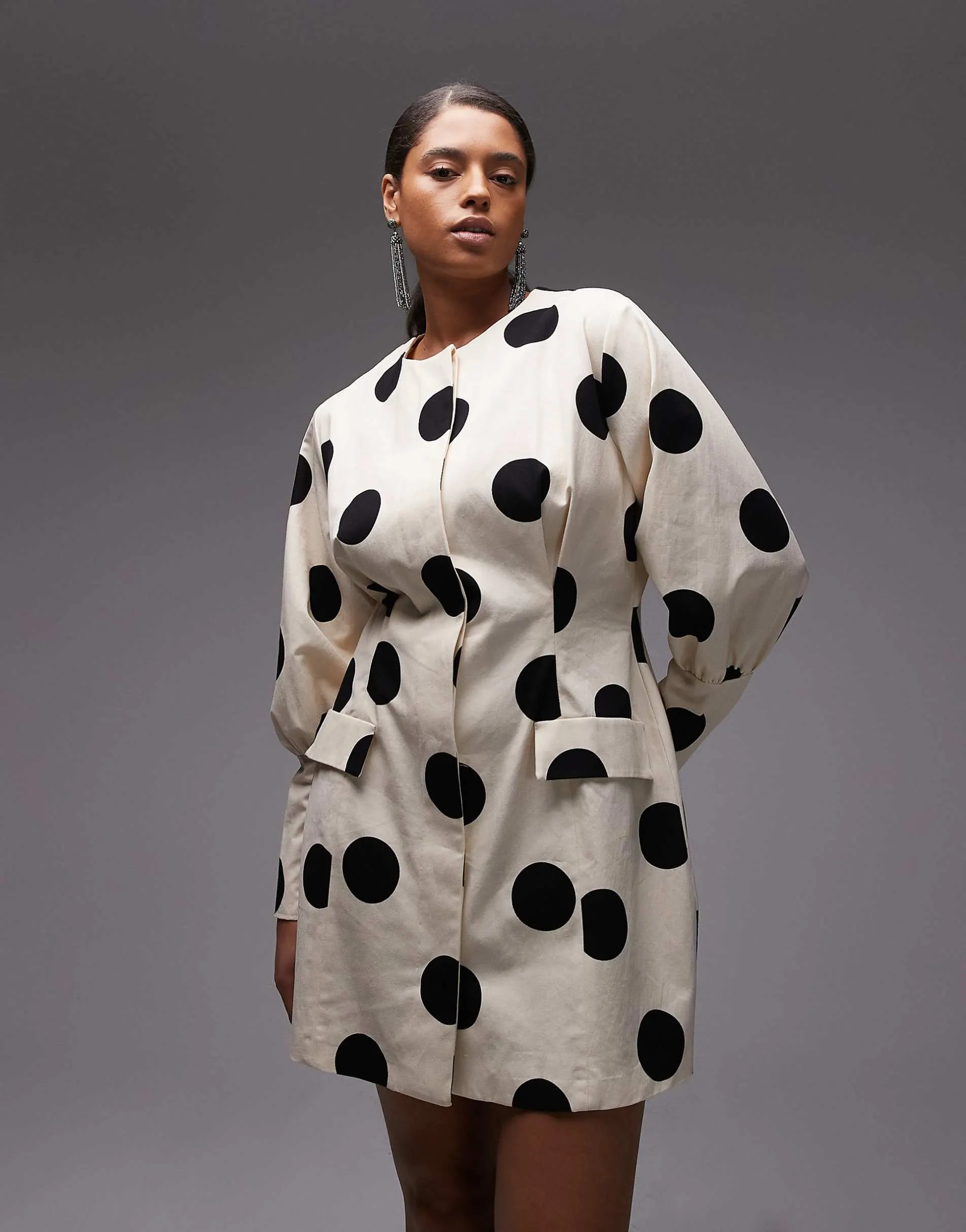 ASOS DESIGN Curve button down blazer structured mini dress in polka dot