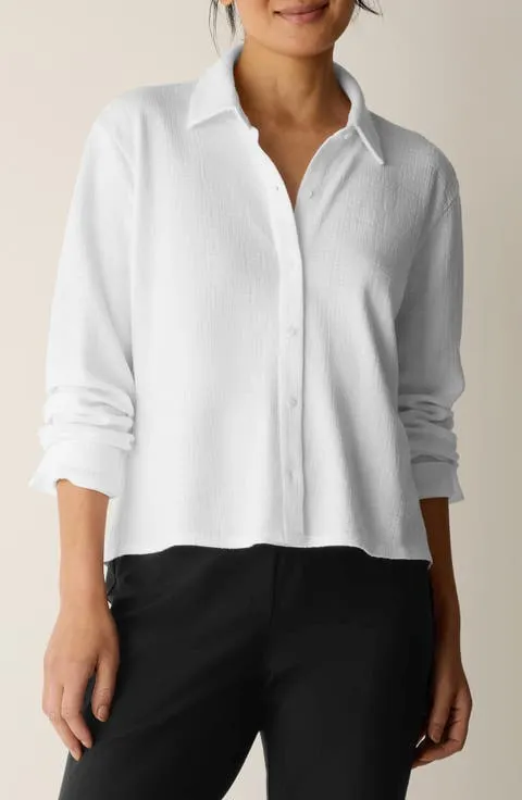 Classic Collar Crop Button-Up Shirt