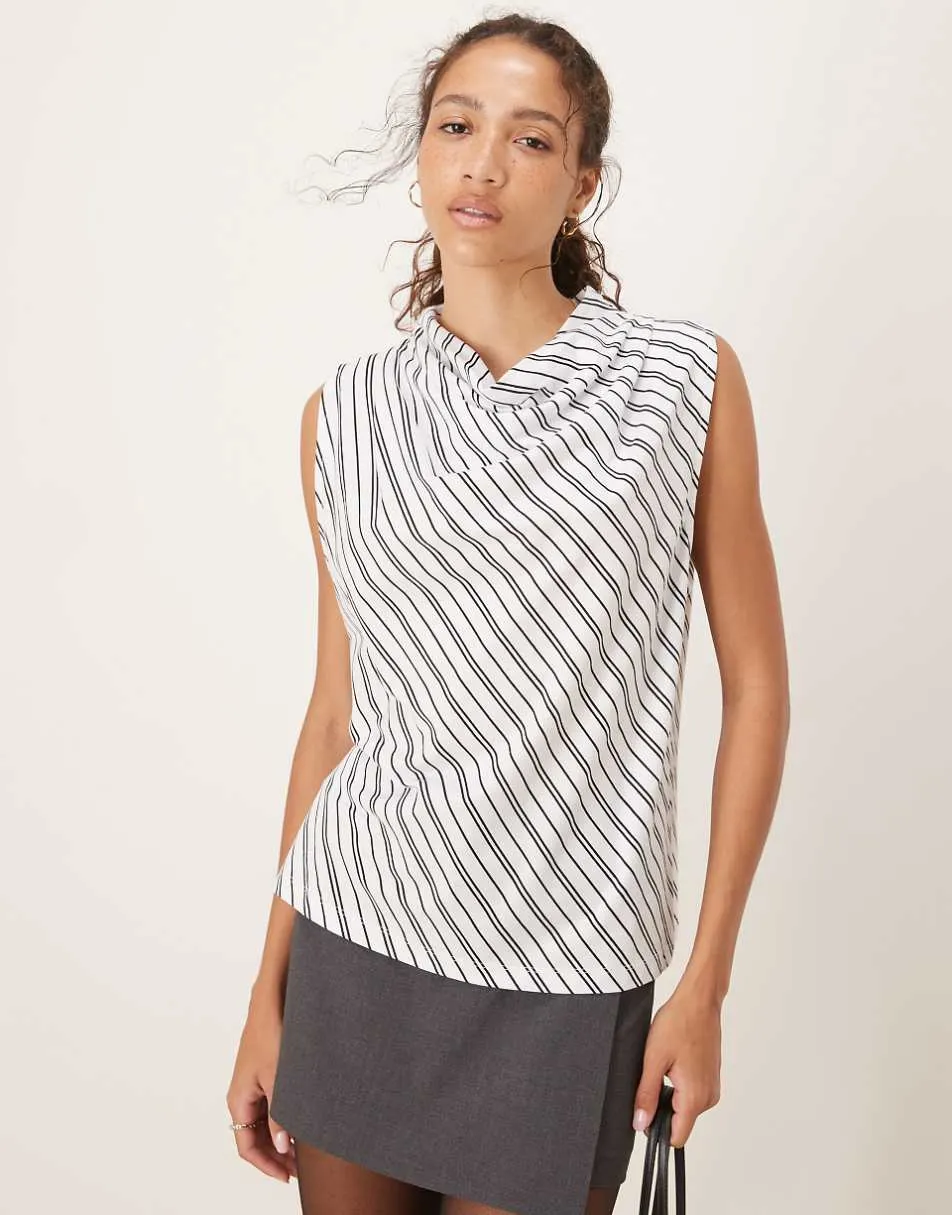 ASOS DESIGN sleeveless cowl neck top in mono stripe