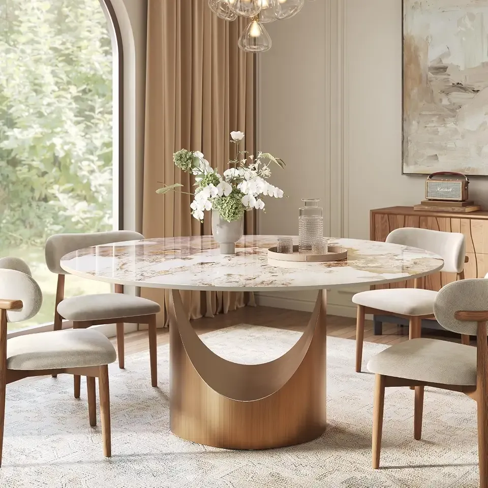 POVISON 59" Round Dining Table for 6, Pandora Sintered Stone Tabletop