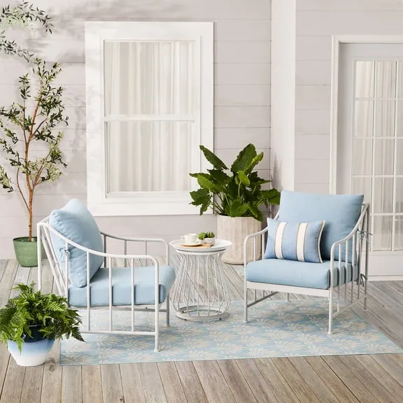 Best seller Better Homes & Gardens Aubrey 3-Piece Metal Outdoor Chat Set, White & Blue $297.00