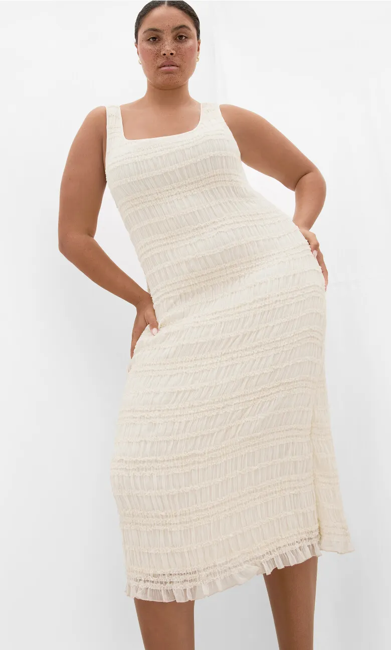 Emelia Sleeveless Shirred Dress - creme