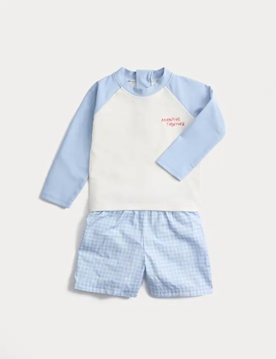 2-tlg. Set bestehend aus Badeshirt und Schwimmshorts (0–3 J.)