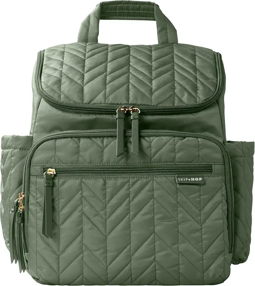 Skip Hop Diaper Bag Backpack: Forma, Multi-Function Baby Travel Bag with Changing Pad & Stroller Attachment, Sage