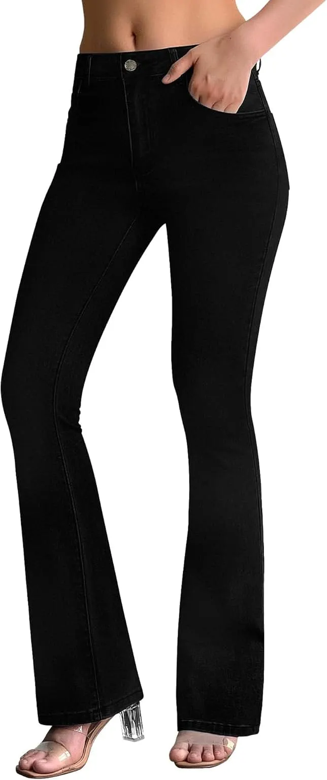 roswear Women's Trendy Stretchy Flare Jeans Mid Rise Bootcut Curvy Denim Pants