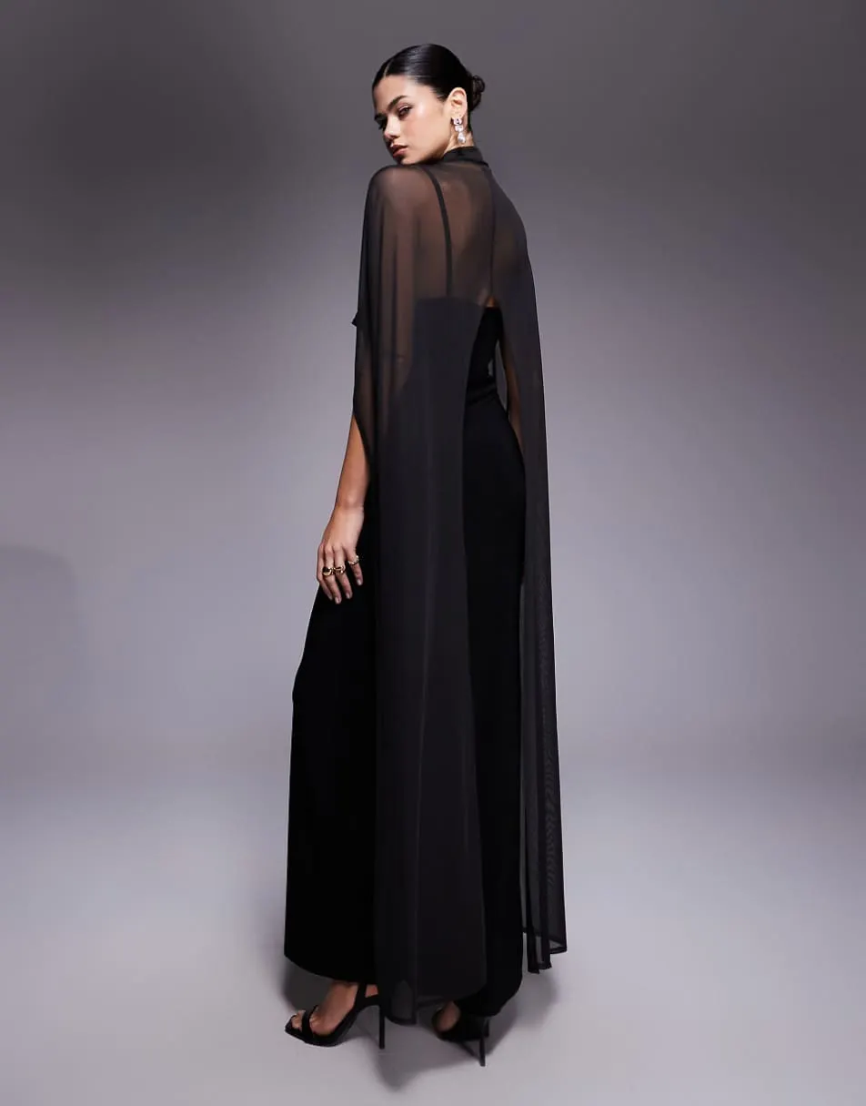 ASOS DESIGN exaggerated cape maxi dress in black