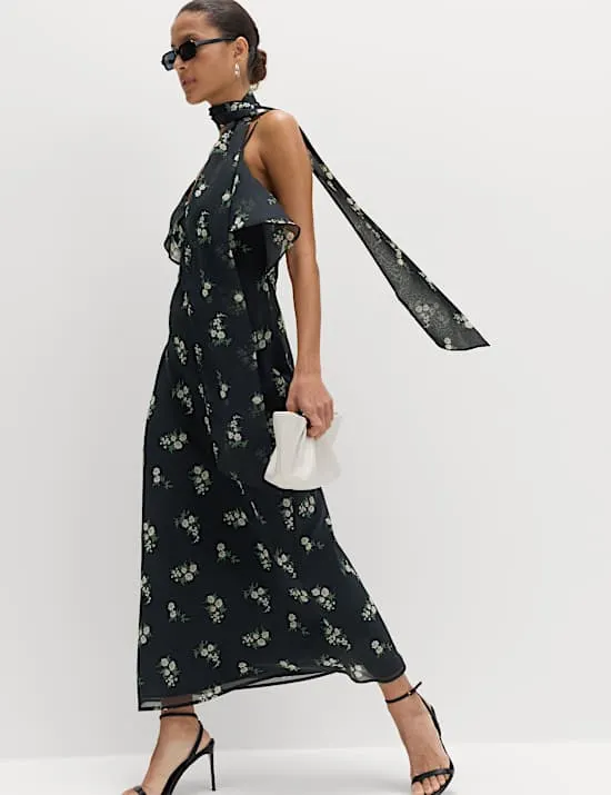 Floral Scarf Detail Midaxi Cami Dress