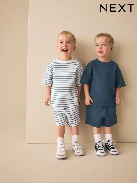 Navy/Cream Padded Sea Animals Short Sleeve T-Shirt and Shorts Set 2 Pack (3mths-7yrs)
