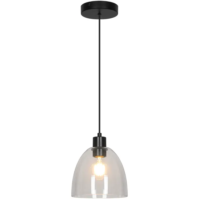 Lampadario Industriale Clarence nero paralume trasparente E27 Ø18cm INSPIRE