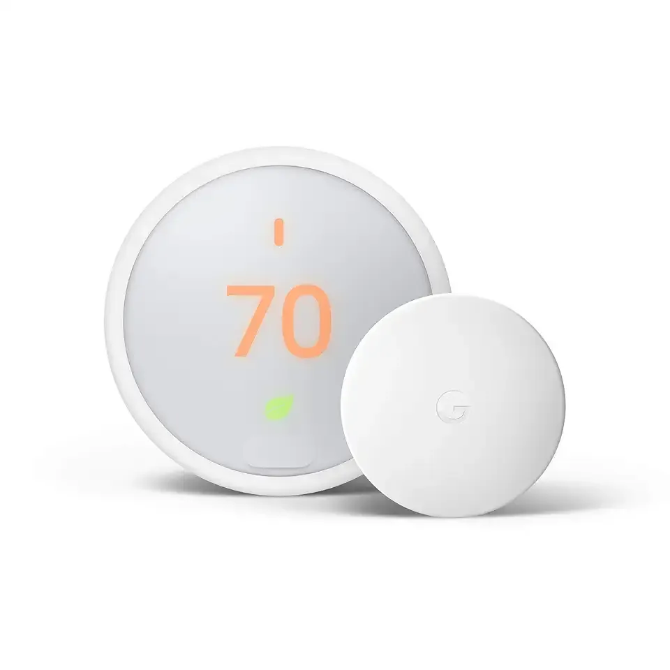 Nest Thermostat E - Smart Thermostat + Google Nest Temperature Sensor Bundle - White