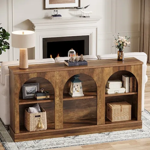 63” Brown Wood Console Table for Entryway, Living Room
