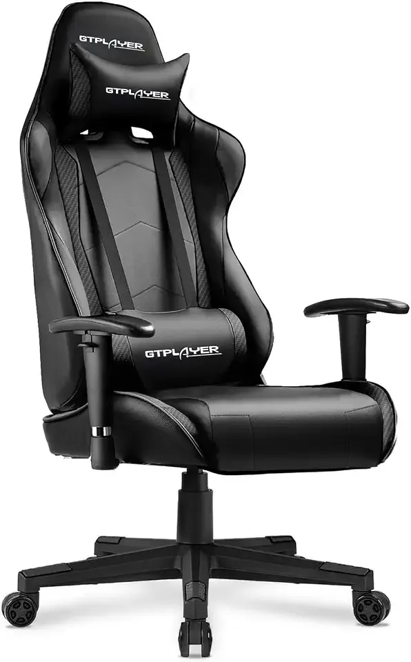 GTPLAYER Gaming Chair, Ergonomic Computer Game Desk Chair, Reclining Gaming Chair Seat Height Adjustment, Swivel Rocker with Headrest and Lumbar (Black)