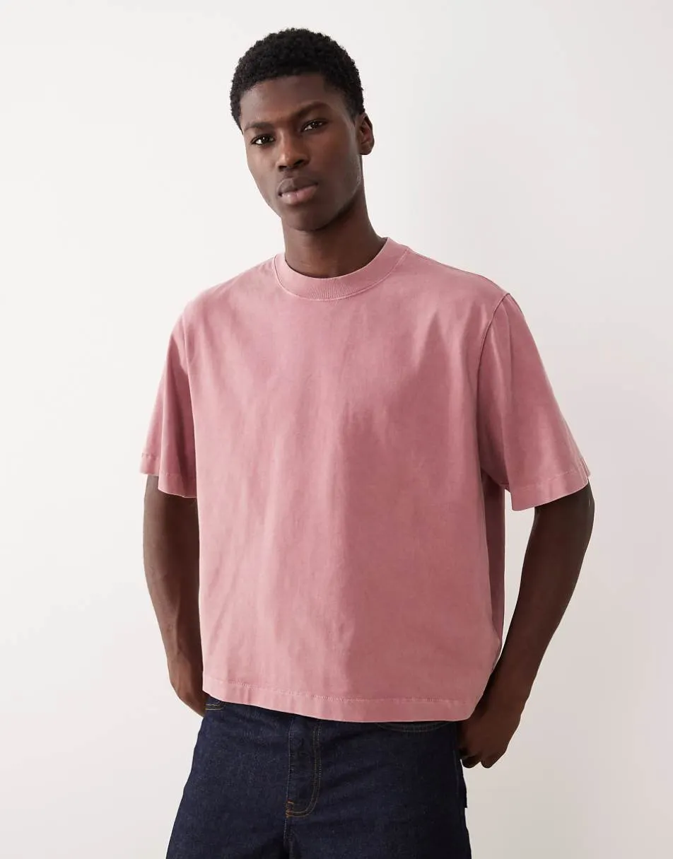 Abercrombie & Fitch short sleeve premium heavyweight t-shirt in washed pink
